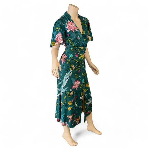 SOLD * MAEVE ANTHROPOLOGIE Emerald Green Floral Bird Butterfly Dress - Picture 8 of 17